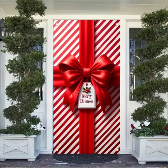 2D Door Banner - Durable Festive Red and Green Ribbon Christmas Door Banner 2D - Picture 1 of 6